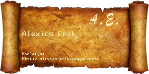 Alexics Erik névjegykártya